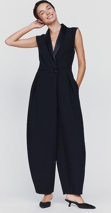 Maeve Tux Barrel-Leg Jumpsuit