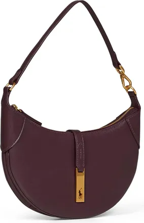 Polo Ralph Lauren Womens Mini Shoulder Bag Midnight Merlot Leather Burgundy Calf