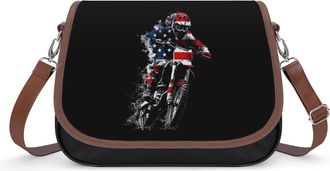 Generic Motocross Dirtbike U.S. Flag Fashion Womens Crossbody Bags Novelty Handbag Shoulder Bag Purse