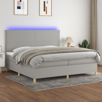 vidaXL Vidaxl - Cama Box Spring Con Colch&oacute;n Tela Y Led Gris Claro 200x200 Cm