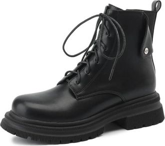 Generic Womens Leather Ankle Boots Round Toe Chunky Block Heel Lace Up Zip Up Soft Lining Cushioned Insole Comfortable Non Slip Daily Casual Shoes,Black,5.5 U