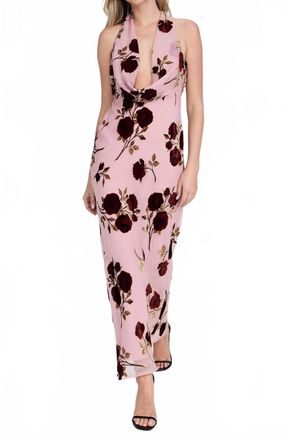 For Love & Lemons Velvet Halter Maxi Dress In Rose