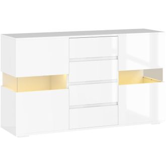 HOMCOM Mobiletto Moderno con led Regolabile, 2 Armadietti e 4 Cassetti, Bianco - Homcom