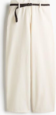H&M Belted Barrel Trousers in Cream at Nordstrom, Size 12