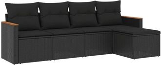 vidaXL Vidaxl - Set De Muebles De Jard&iacute;n 5 Pzas Y Cojines Rat&aacute;n Sint&eacute;tico Negro
