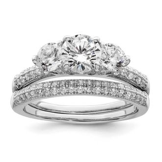 Diamond2Deal Sterling Silver Rhodium-plated Cubic Zirconia 3 Stone Engagement Ring Set
