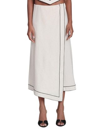 Avec Les Filles Asymmetrical Faux Wrap Linen-Blend Midi Skirt