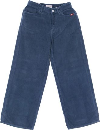 Amish Fluwelen broek met wijde pijpen - Dames - Straight fit broeken - Blauw - W30 - Broeken