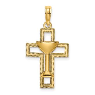 Diamond2Deal 10k Yellow Gold Polished Cross Communion Cup Charm