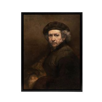 Artery8 Rembrandt Self Portrait Framed Canvas Wall Art Print in Grey | Size: W24 x H32