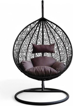 No Brand Dondolo sospeso ovale con struttura in metallo e seduta in wicker 195x105x120cm - Antracite