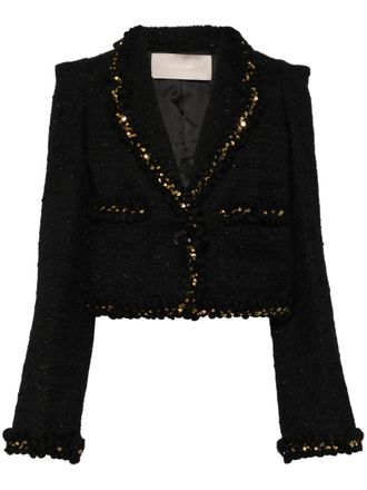 Elie Saab sequin tweed jacket - women - Polyester/Wool/Viscose/Polyamide/Cotton - 38 - Black