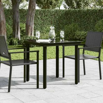 Berkfield Home Classic Garden Dining Table Black 80x80x74 cm Steel & Glass | Size: 80 x 80 x 74 cm