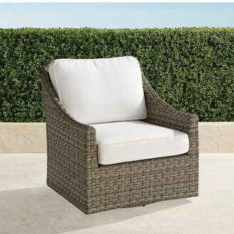 Frontgate Ashby Swivel Lounge Chair with Cushions in Putty Wicker - Standard, Glacier with Canvas Piping - Frontgate