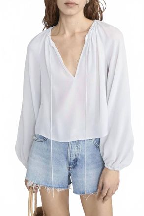 Frame Denim Silk Balloon Sleeve Blouse In Ice