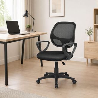 Dmora Dmora - Silla De Oficina Ddjidj, Silla Operativa De Malla Con Reposabrazos, Asiento De Oficina Ergon&oacute;mico, 56x57h88/100 Cm, Negro