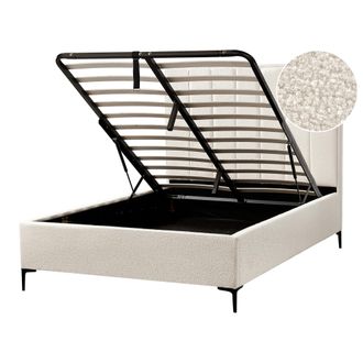 Beliani Cama Con Almacenaje De Boucl&eacute; Blanco Crema 140 X 200 Cm Sezanne