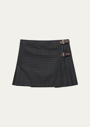 Prada Check Pleated Buckle Wrap Mini Skirt