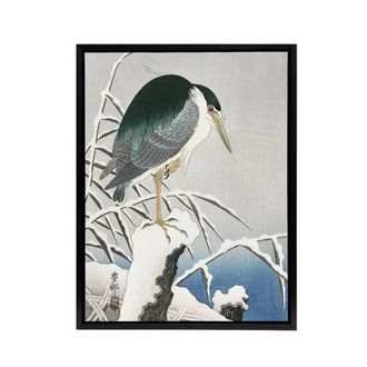 Artery8 Heron In Snow Vintage Bird Ukiyo E Framed Canvas Wall Art Print Koson in Green | Size: W24 x H32