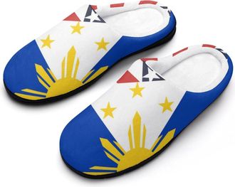 Generic U.S. And Philippines Flag Cotton Womens Slip-on Slippers Winter Warm House Shoes with Rubber Sole for Home Office Hotel