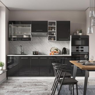 Vicco Mueble De Cocina Fame-line, Antracita Brillo Intenso/blanco, 280 Cm Sin Encimera