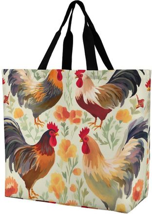 Generic Rooster Grocery Bag Waterproof Tote Bag Lightweight Handbags For Picnic College Work