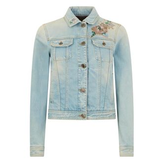 Moorer Denim Jackets, female, Blue, Size: XS Floral Embroidered Denim Jacket