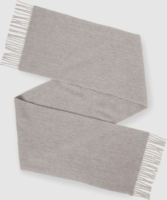 Reiss Picton and Cashmere Scarf Wool Logo Embroidered, Light Grey, Size: 180x31cm