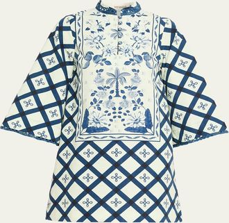 Verandah Palm Azulejos Mini Kaftan Dress