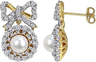 Rina Limor Gold-Plated Silver 2.21 Ct. Tw. Gemstone & 6-6.5Mm Pearl Earrings
