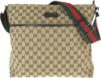 Gucci Pre-owned Cross Body Bags, male, Beige, Size: ONE SIZE Pre-owned GG Canvas Leather Shoulder Bag