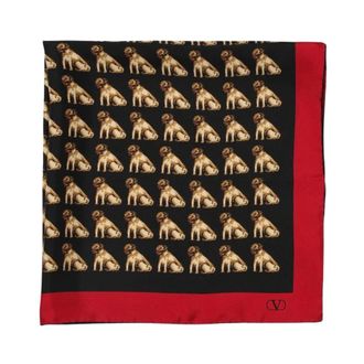 Valentino Garavani Silk Scarves, female, Black, ONE SIZE, Printed Silk Pocket Square