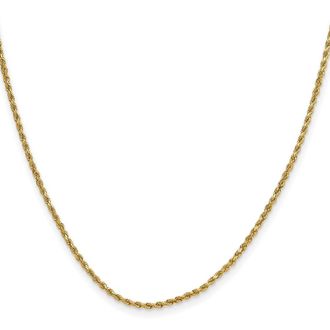 Diamond2Deal 10k Yellow Gold 2mm Semi-solid Diamond-Cut Rope Chain Necklace
