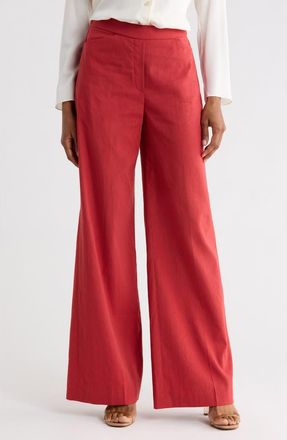Theory Terena High Waist Linen Blend Wide Leg Pants in Cherry Red at Nordstrom Rack, Size 00