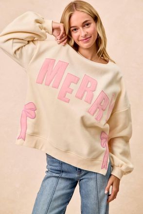 Bibi Merry Bow Fleece Sweatshirt In Cream