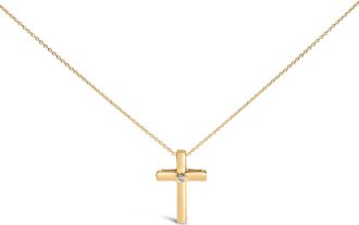 House of Brilliance 24 KT Gold Vermeil Diamond Accent Cross Pendant Necklace