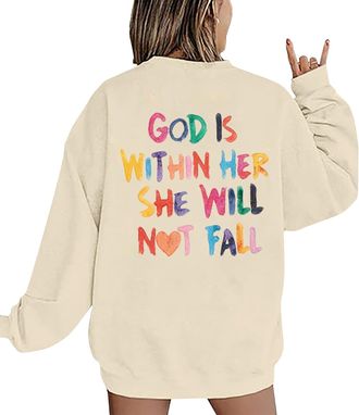 Generic Womens Jesus Christian Sweatshirts Faith Graphic Pullover Sweatshirt Christian Religious Crewneck Long Sleeve Pullover Shirts Tops God is within Her S