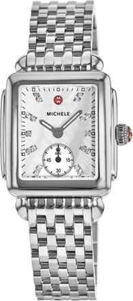 Michele Deco Mid Mother of Pearl Diamond Dial Steel Womens Watch MWW06V000002