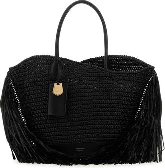 Ferragamo Rieten en leren shopper - Dames - Handtassen - Zwart - ONE Size - Leer - Tassen