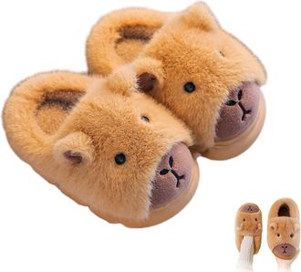 Generic Capybara Slippers for Women, Cute Plush Capybara Shoes Winter Warm Fuzzy Memory Foam with Anti-Slip Sole (Brown B, One Size, Adult, Women, 6, Numeric 