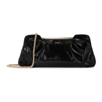 Kazar Gekreukelde leren handtas met metalen frame - Dames - Schoudertassen - Zwart - ONE Size - Leer - Tassen