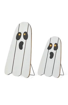 Glitzhome Set of 2 Halloween Lighted Wooden White Ghost Porch Decor with Timer at Nordstrom, Size Medium