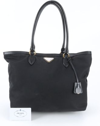 Prada Black Leather Nylon Shoulder Bag Tote Bag (Pre-Owned)
