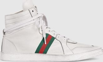 Gucci Mens Stretch High-top Sneaker, White, Leather