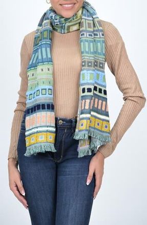 Vismaya Embroidered Cotton & Wool Fringe Scarf in Blue Bonnet at Nordstrom Rack