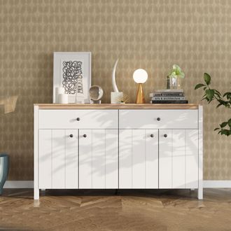 Dmora Aparador Belve, C&oacute;moda Con 3 Estantes, 2 Cajones, 4 Puertas, 163x40x92h Cm Blanco Mate