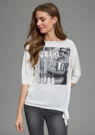 Laura Scott Shirtbluse LAURA SCOTT, Damen, Gr. 34, wei&szlig;, Web, Obermaterial: 100% Polyester. R&uuml;ckenteil: 95% Viskose, 5% Elasthan, bedruckt, figurumspielend h&uuml;ftla