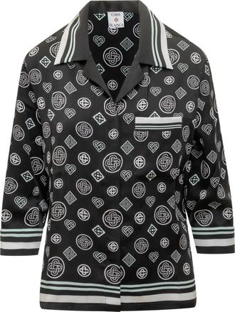 Casablanca Monogram Pyjama Silk Satin Shirt - Dames - Overhemden - Zwart - S - Overhemden