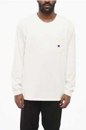 Needles Crewneck Long-Sleeve T-Shirt with Pocket and Butterfly Embro size L