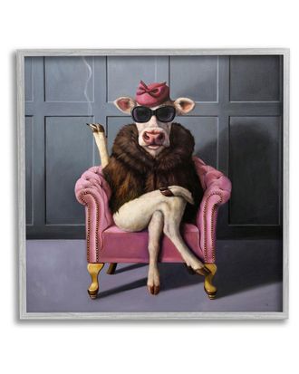 Stupell Industries Chic Pink Glam Fashionable Cow Framed Giclee Wall Art By Lucia Heffernan